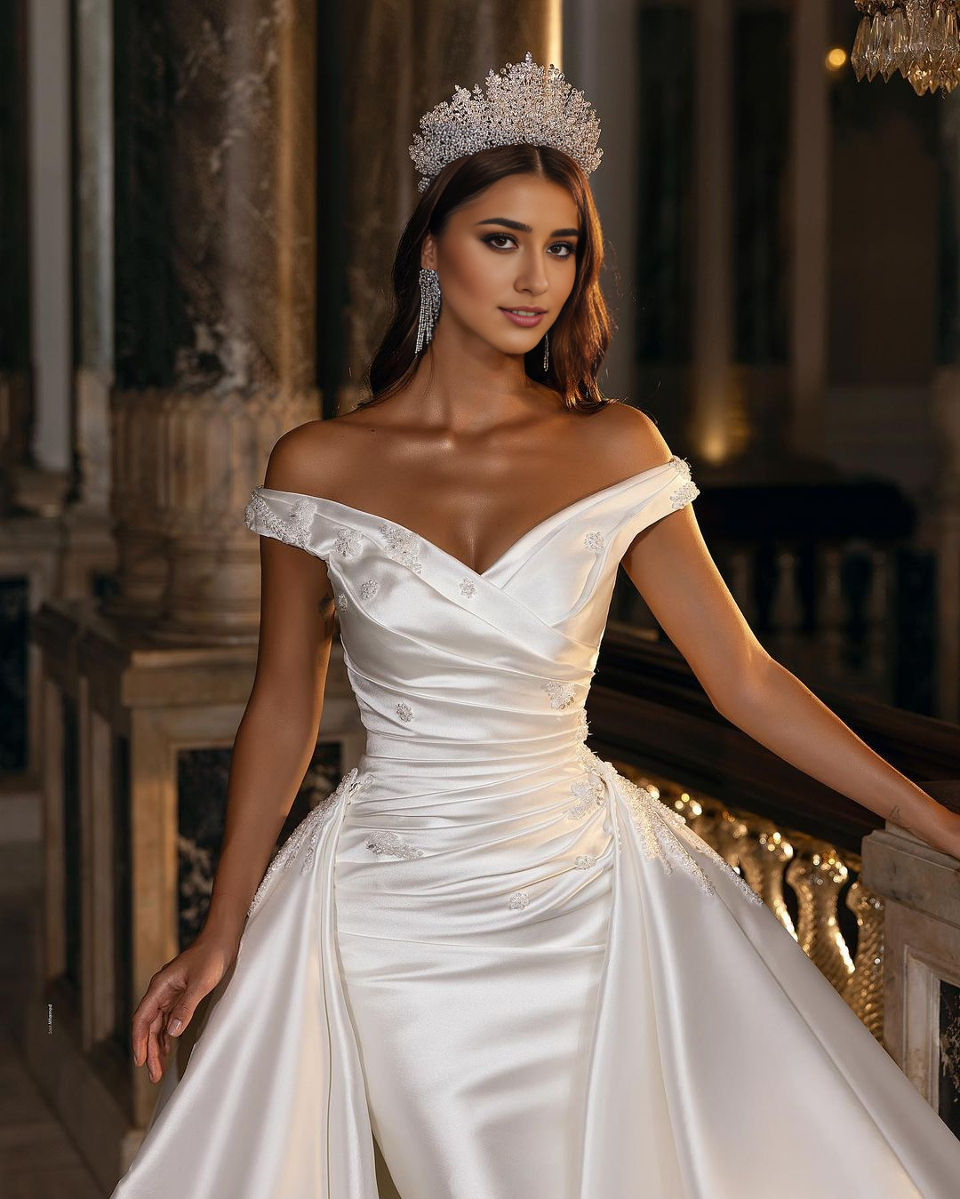 Robe de mariée Weitese en satin dos nu, décolleté en cœur, avec volants appliqués